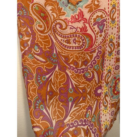 BEBE Cover Up Size XS Multi Color 100% Silk Tunic Top Sheer Boho V Neck Beaded - Picture 6 of 9